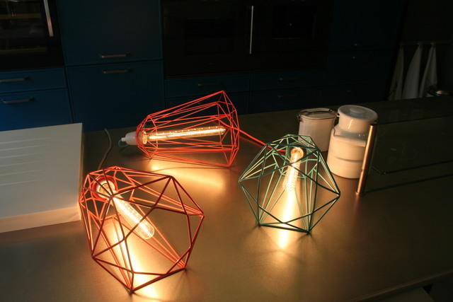 Filament Style - Deckenlampe Hängelampe-Filament Style-DIAMOND 5 - Suspension Orange câble Gris Ø18cm | L